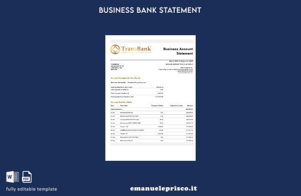 modello di estratto conto aziendale Transbank in stile verificato Modello Word e